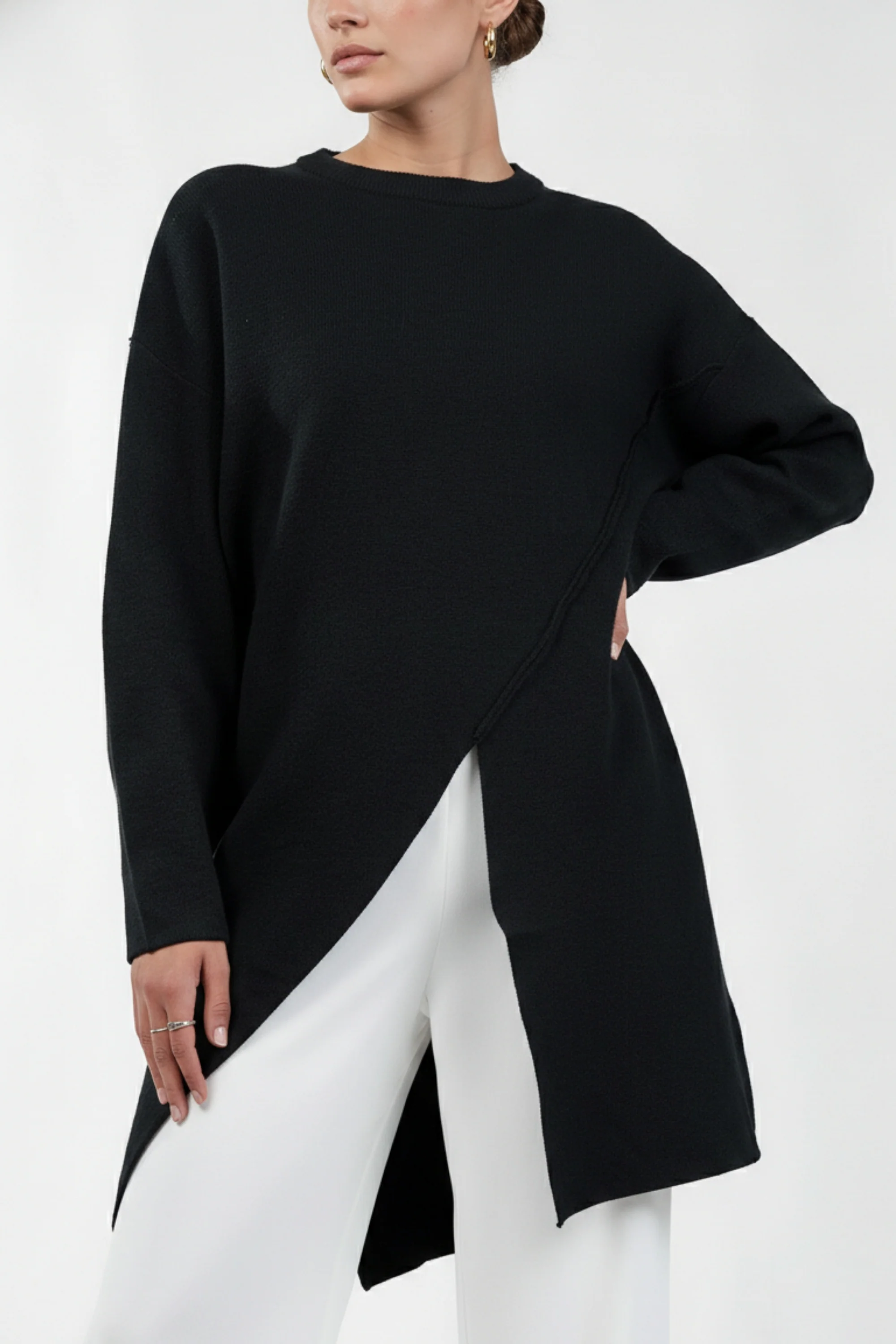 Black Horizon Long Cut Sweater