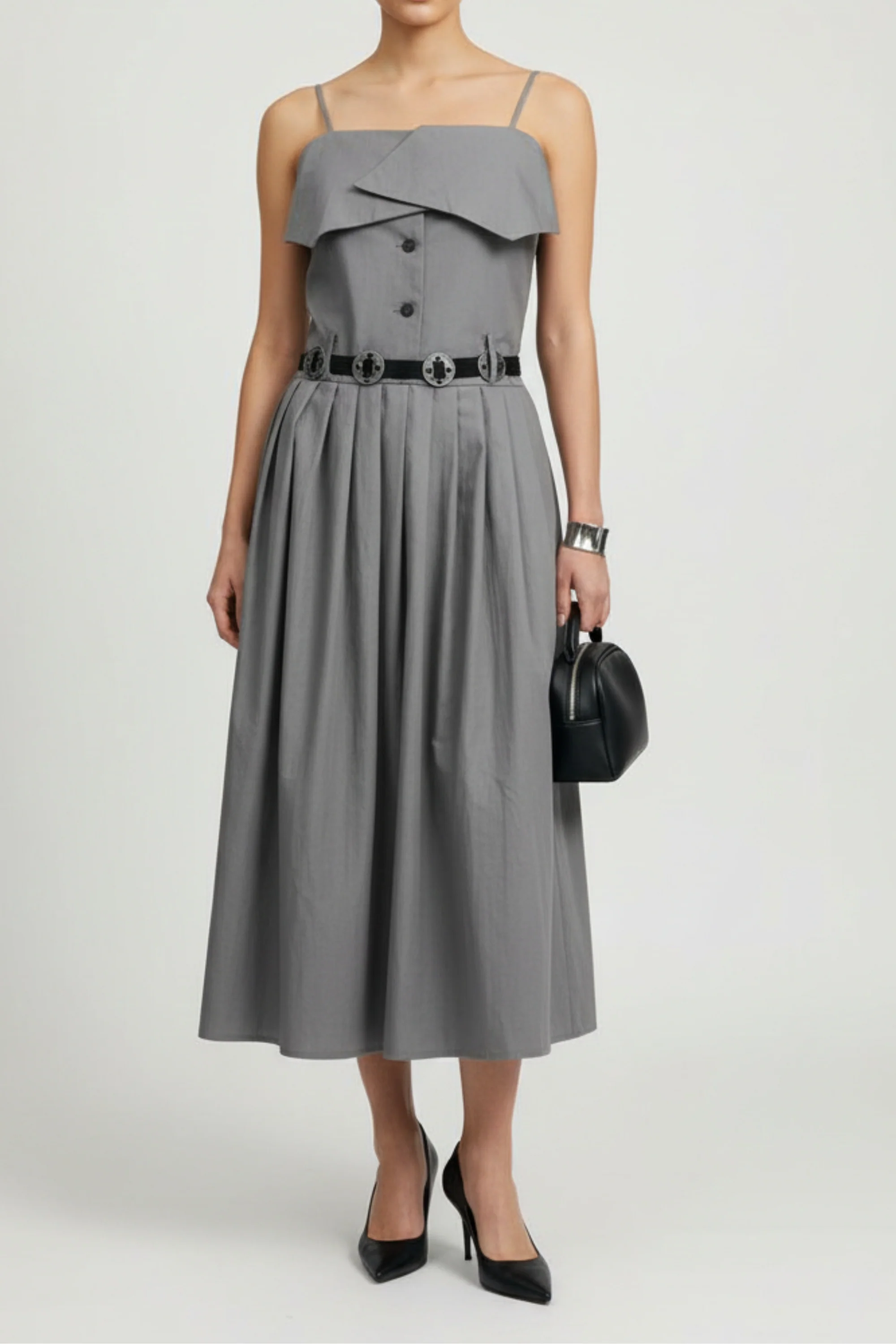 Twyla Grey Pleated Dress