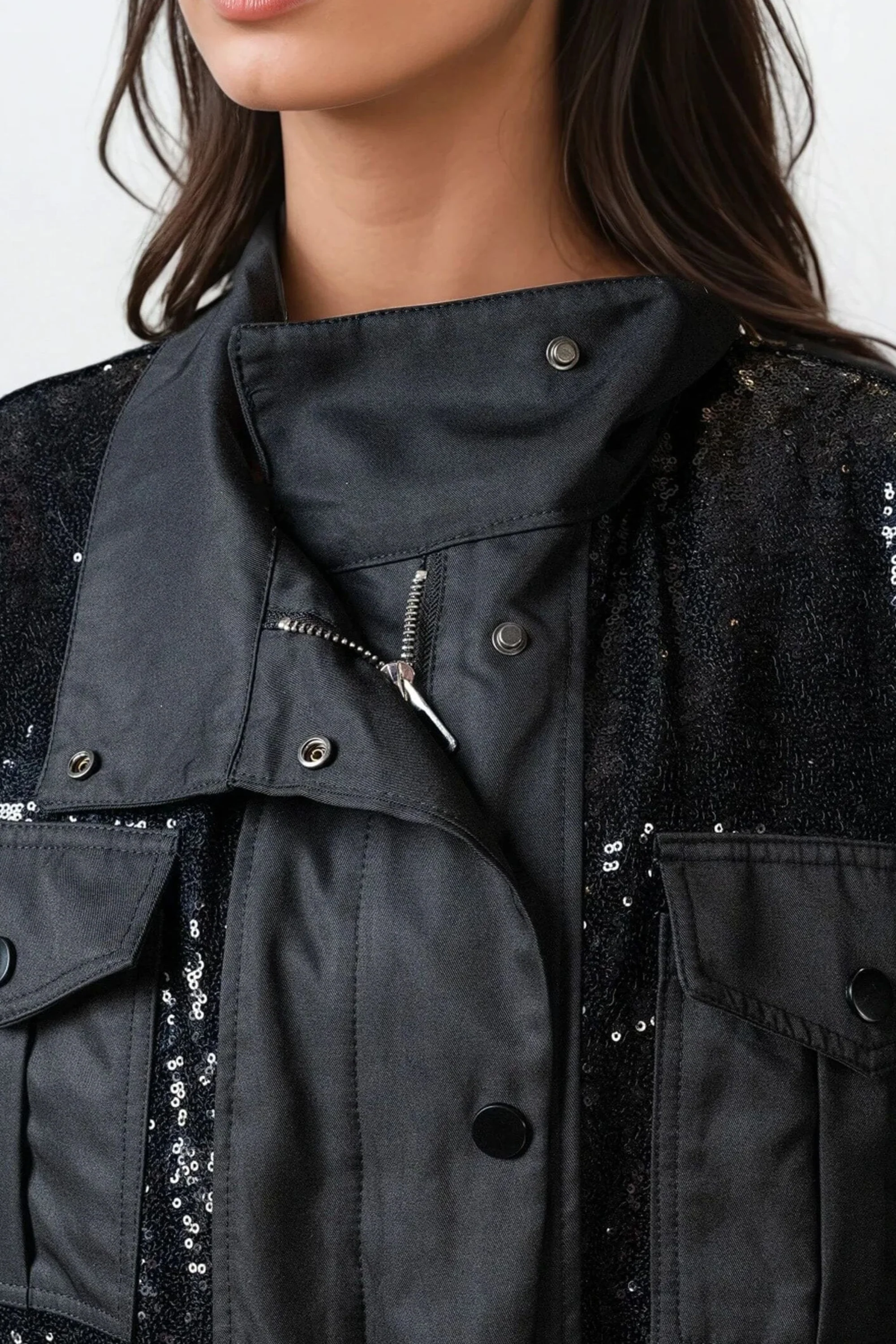 Midnight Sequin Utility Shacket