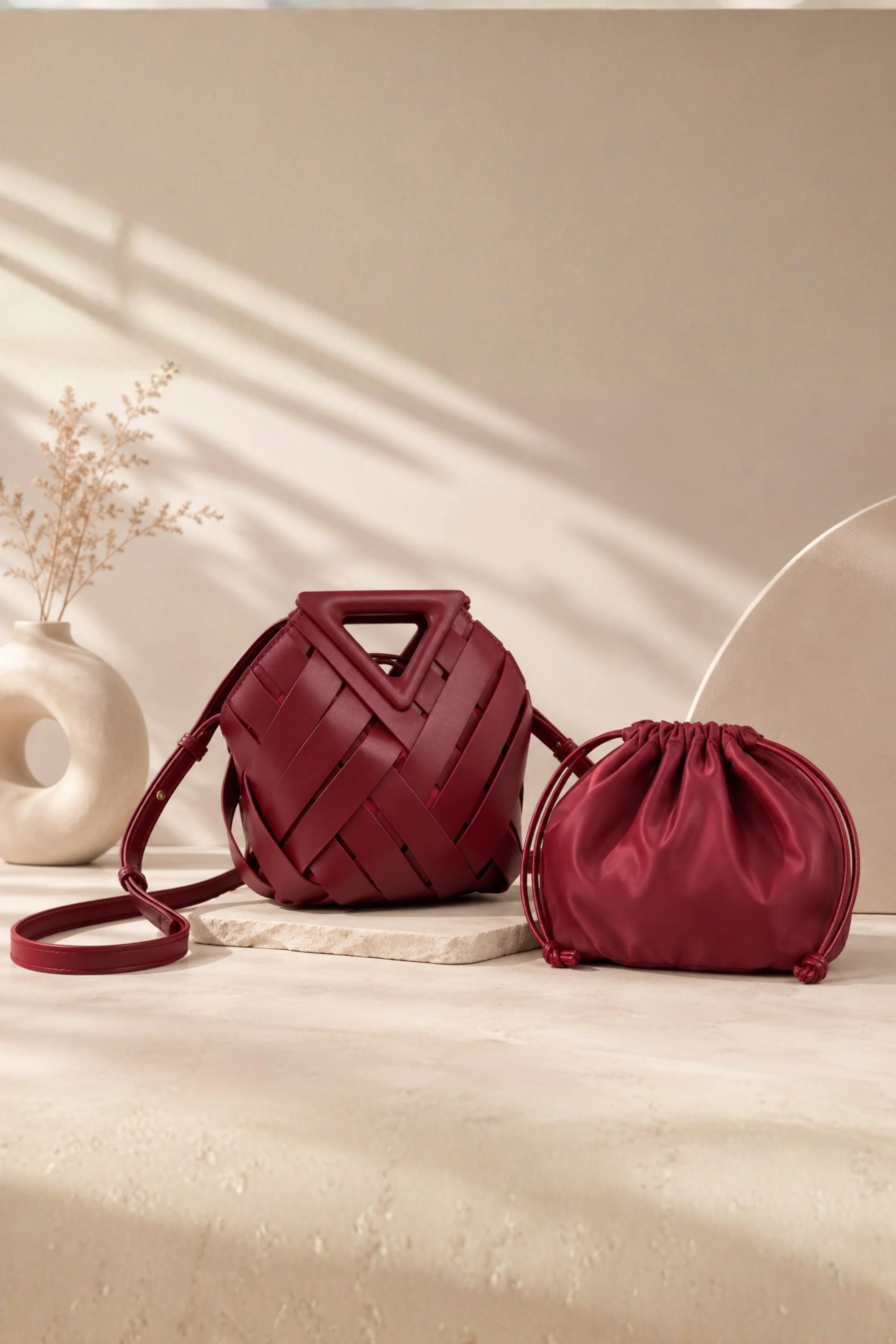 Panelled Burgundy Handbag