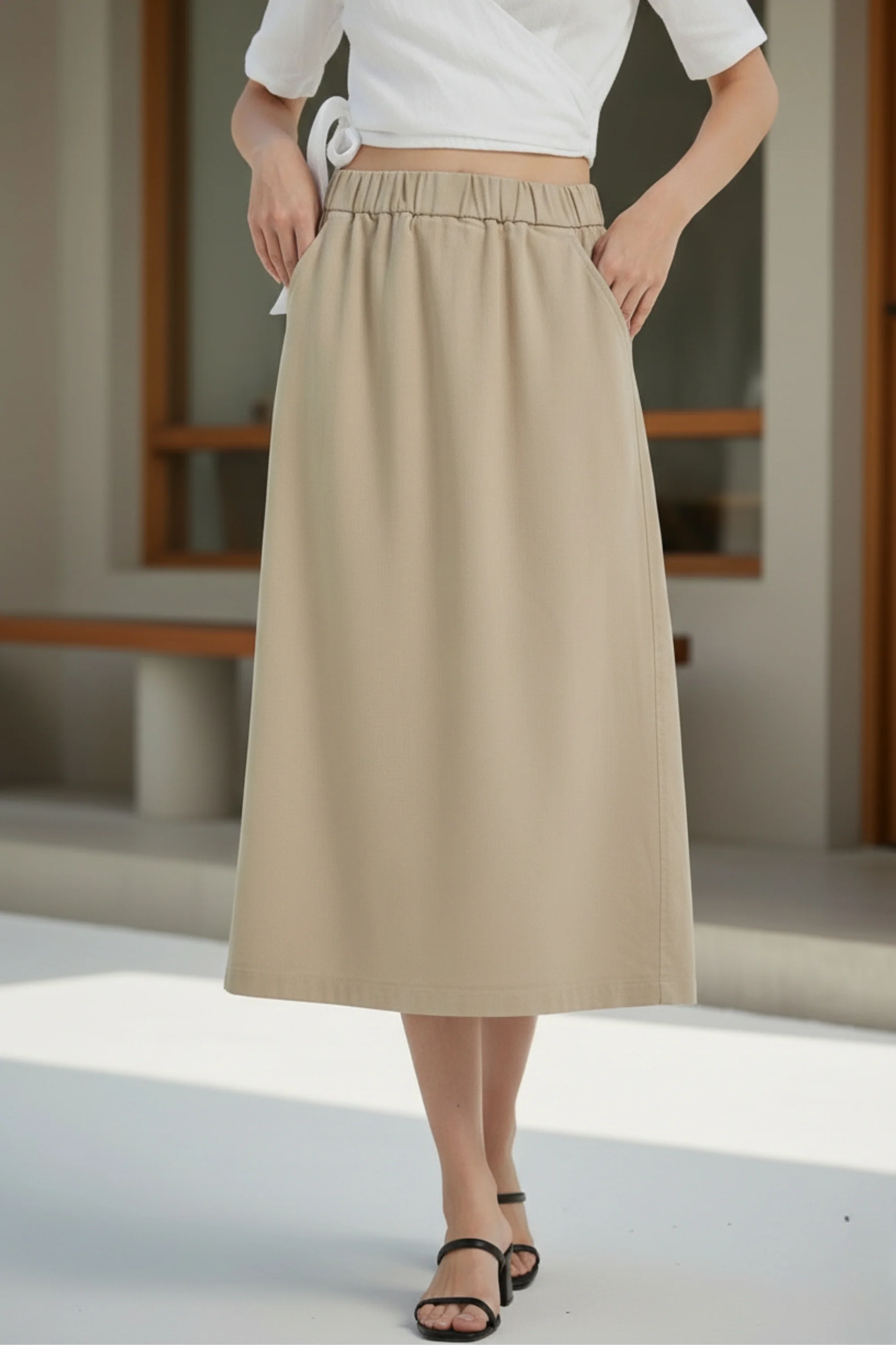 Beige Straight Fit Skirt