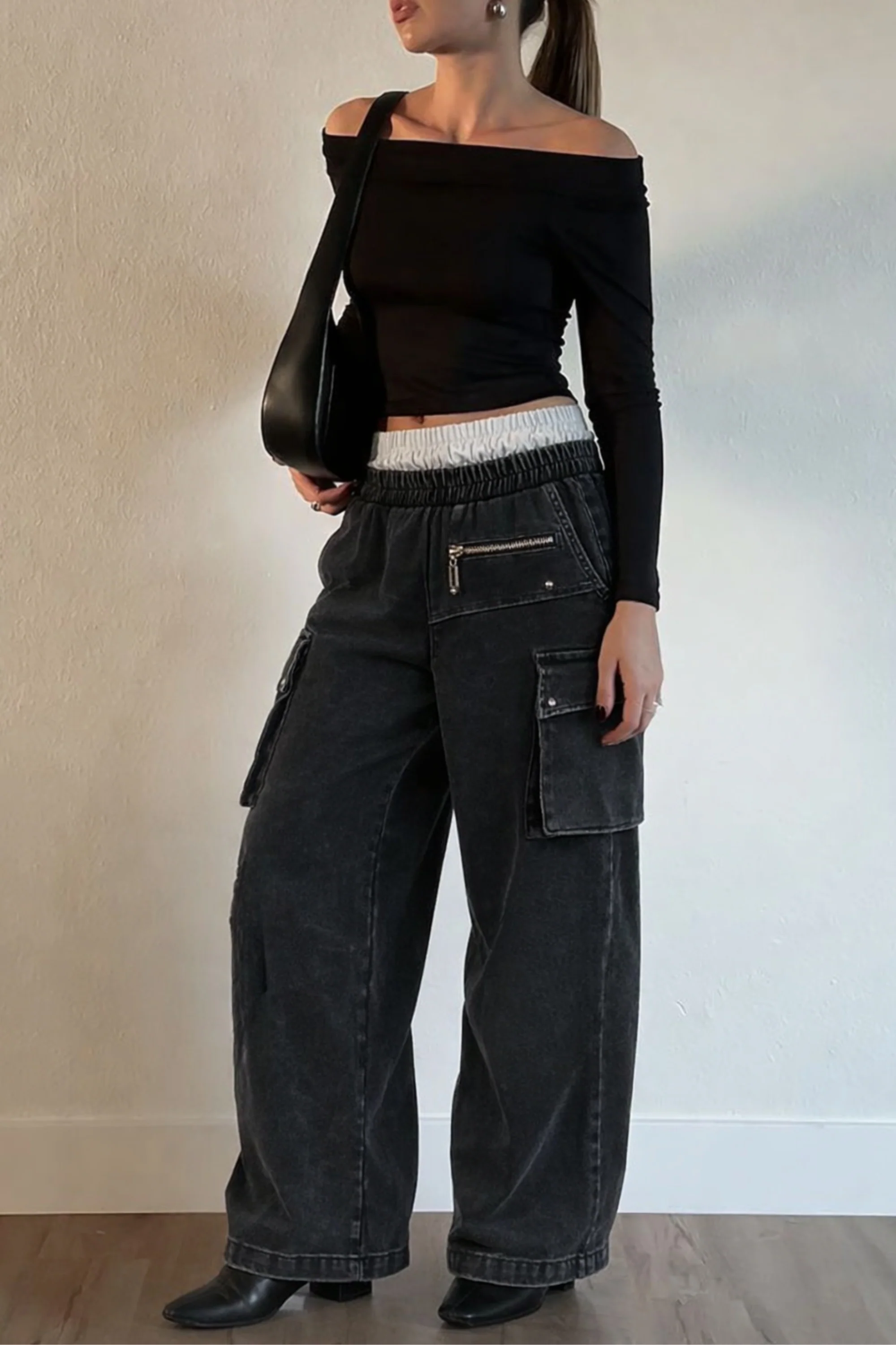 Charcoal Washed Cargo Pants