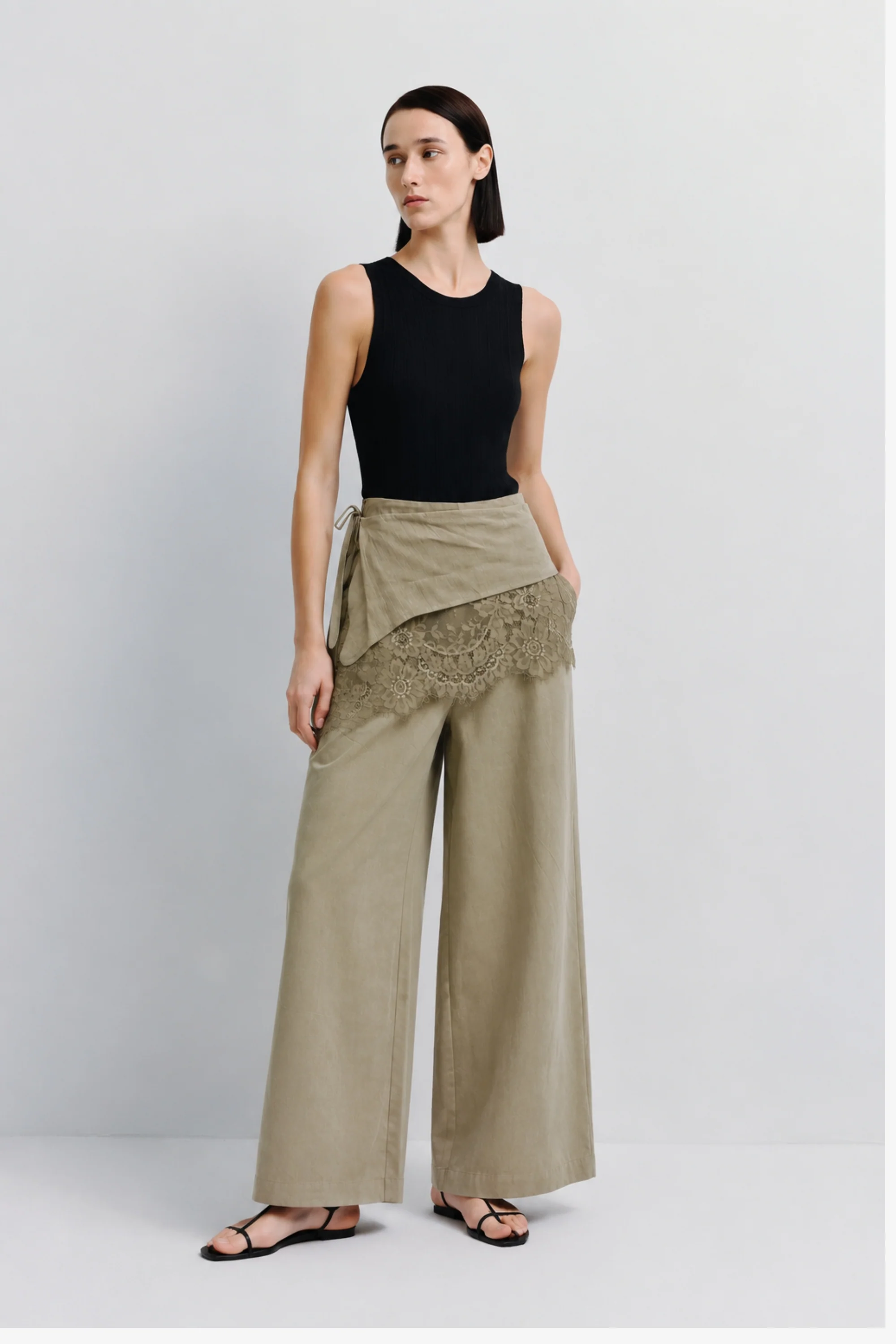 Sage Lace Overlay Pants