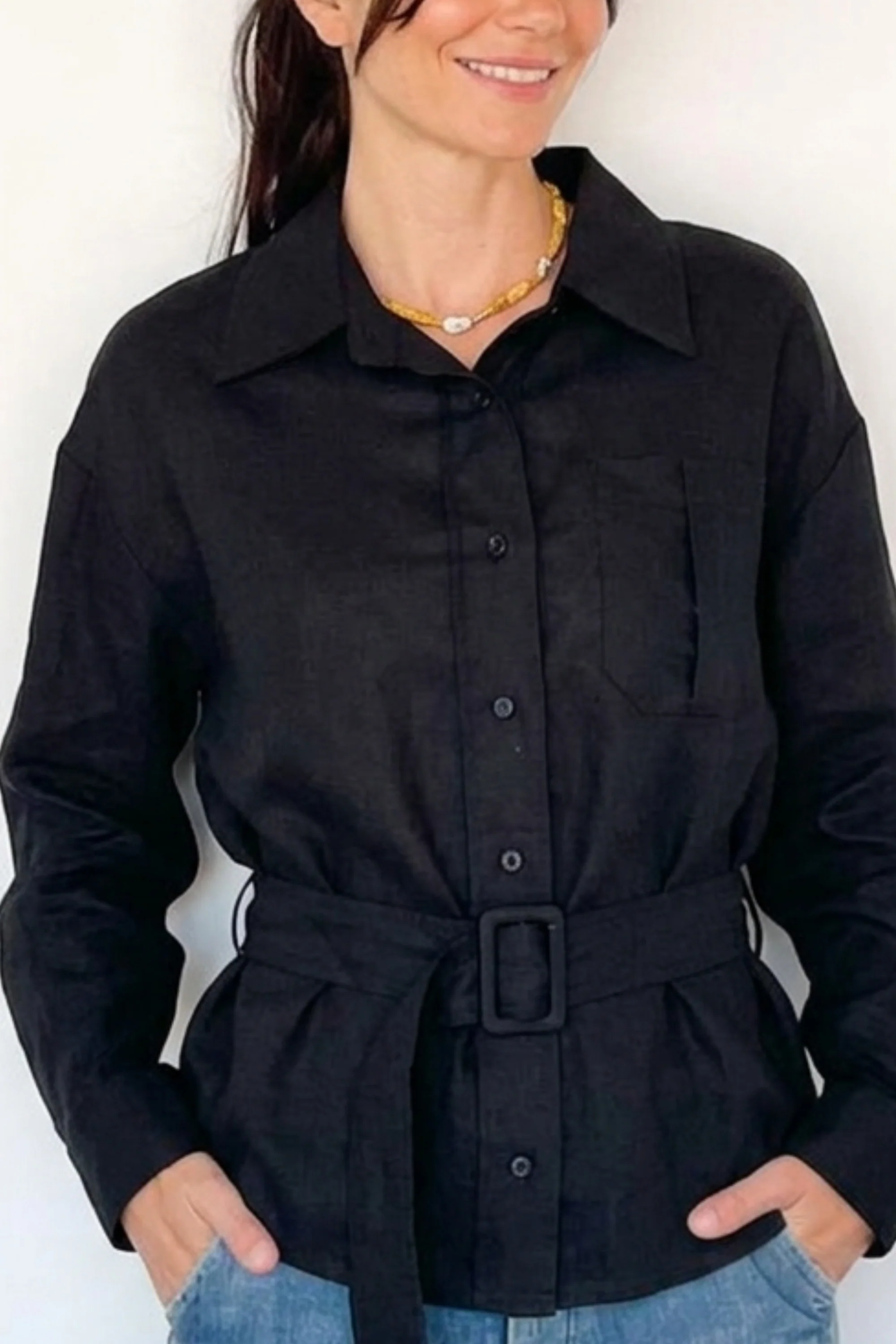 Midnight Black Tie-Waist Shirt