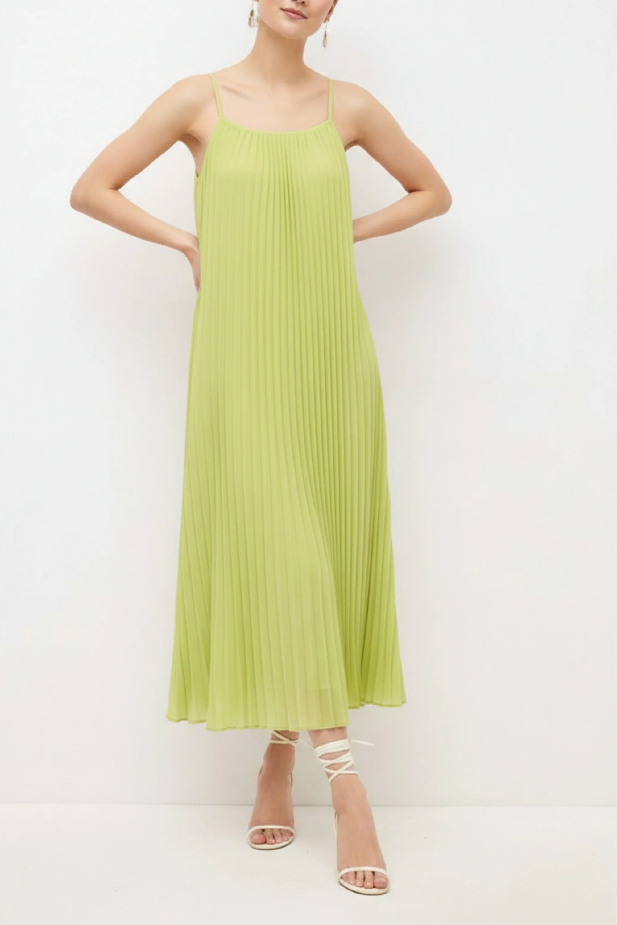 Parrot Green Pleated Dress
