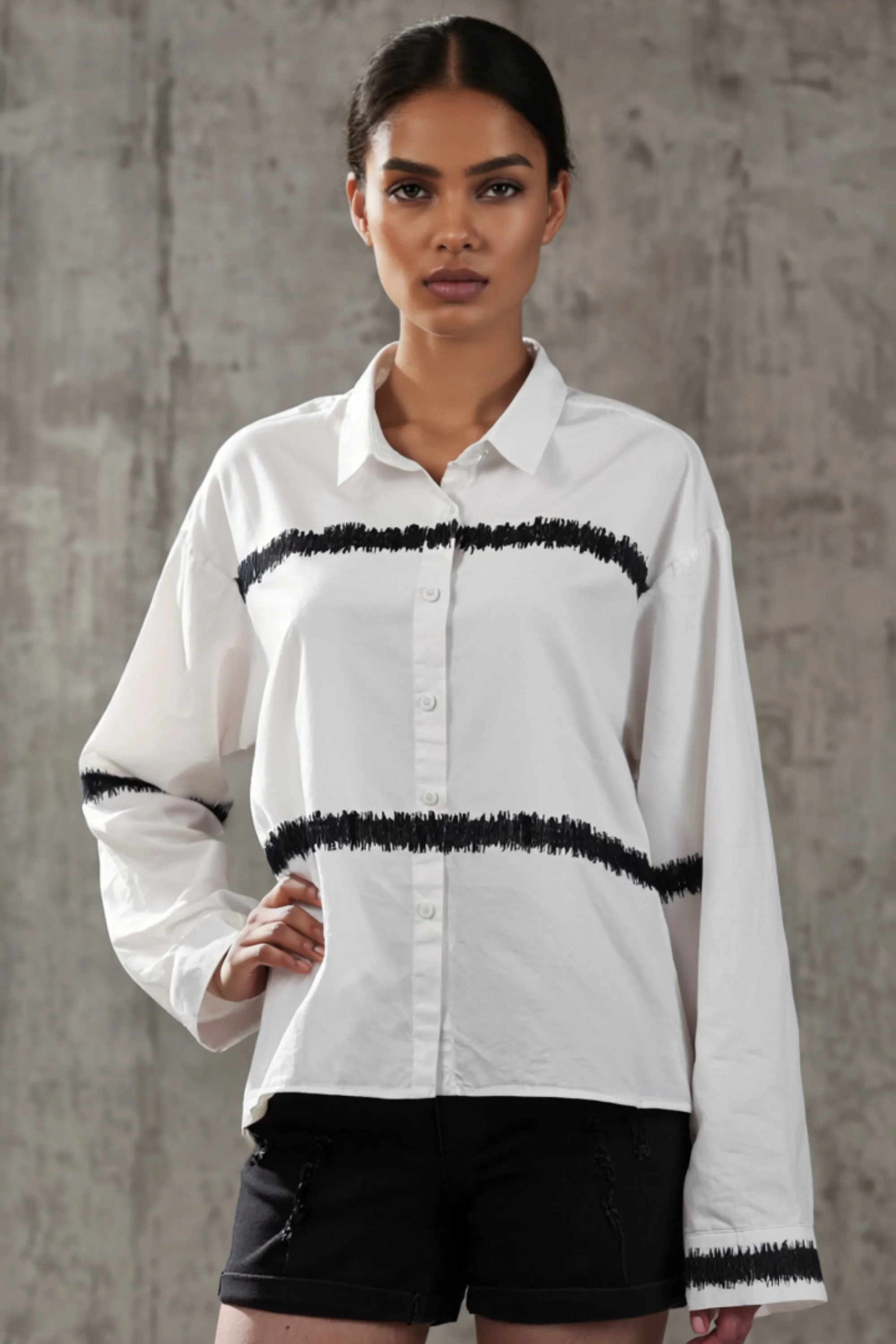 White Cotton Shirt With Fur Stitch