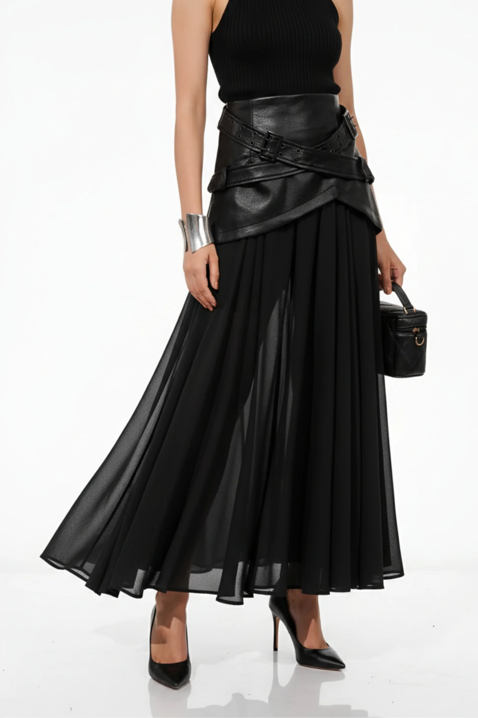 Giselle Leather Sheer Skirt