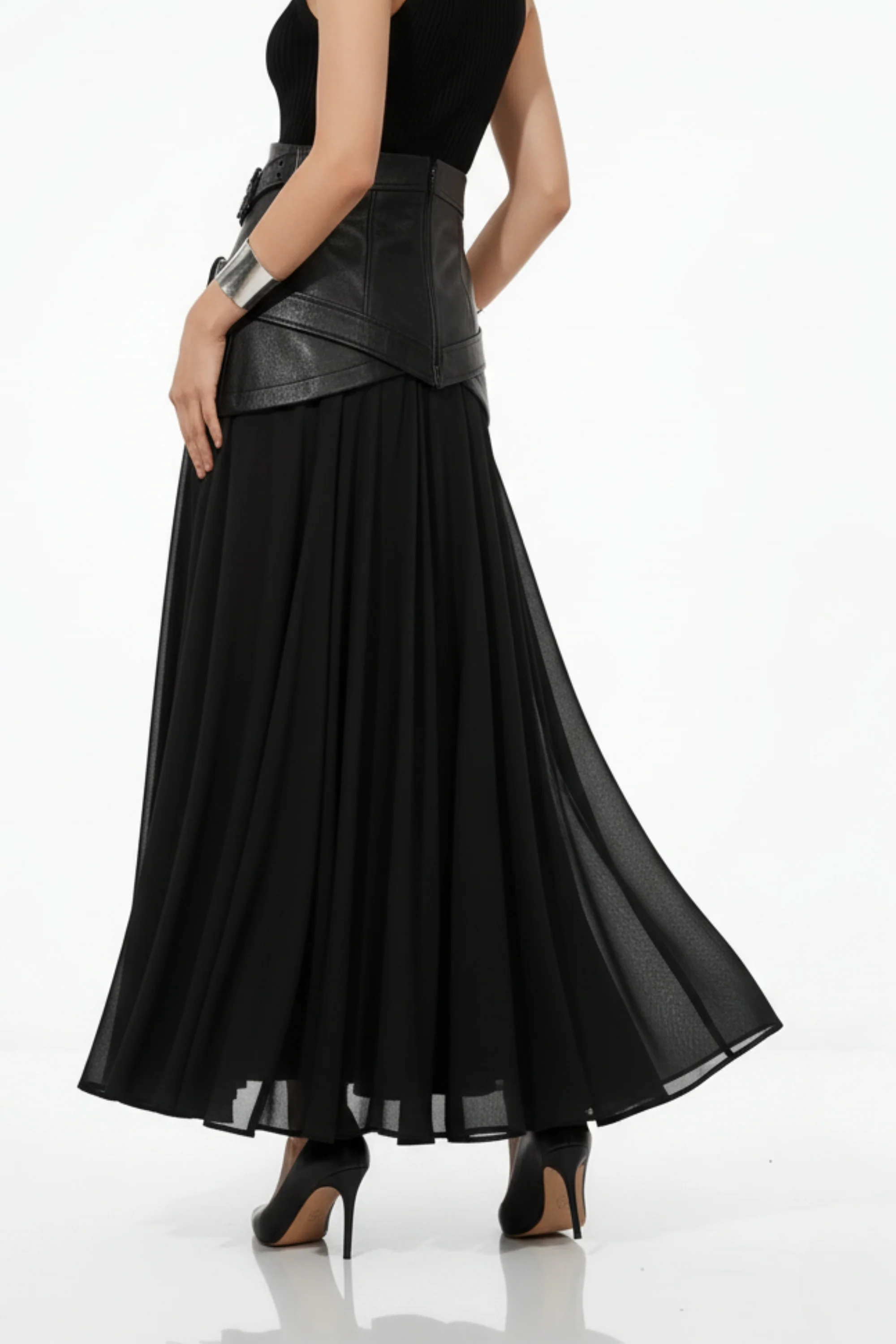 Giselle Leather Sheer Skirt