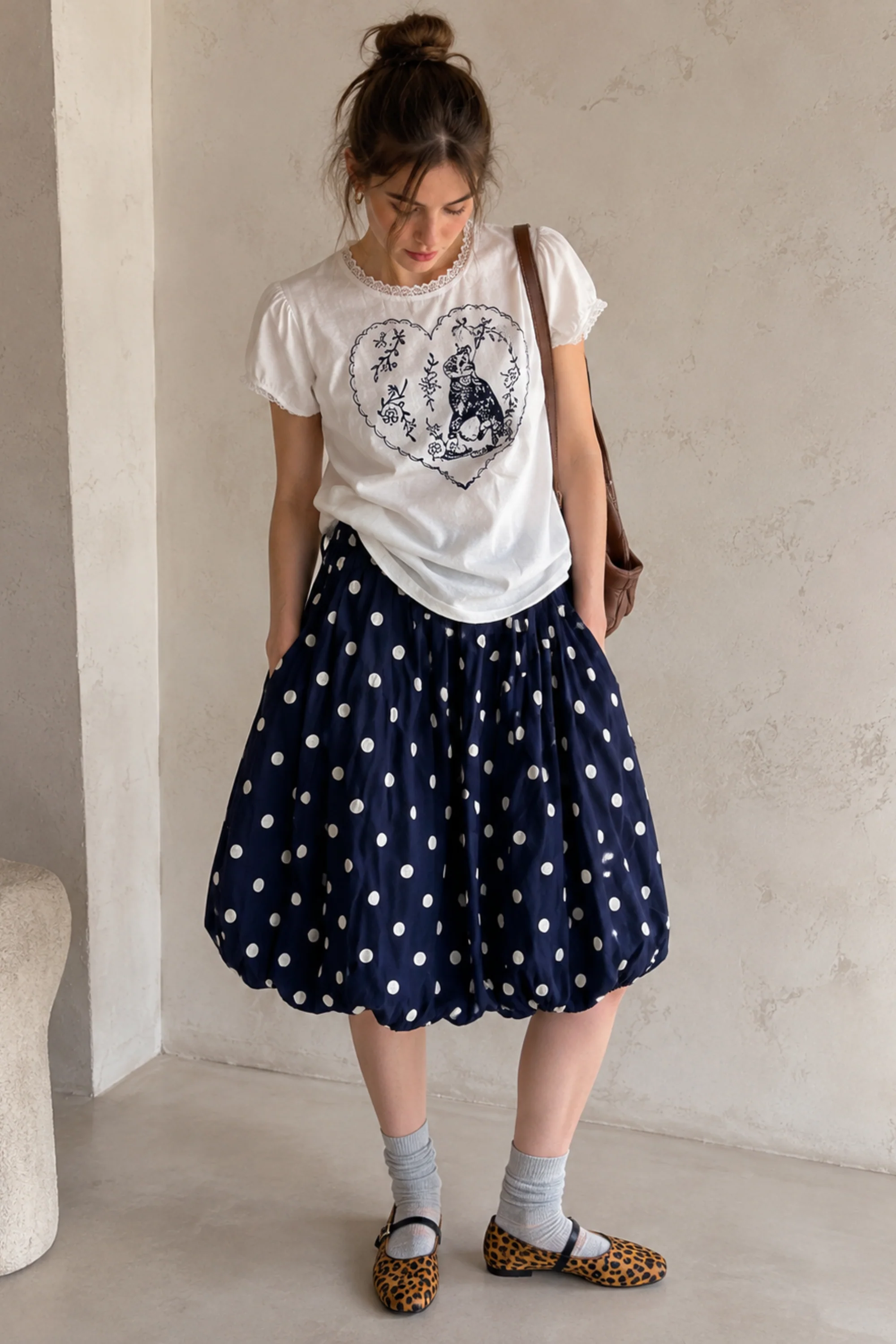 Navy Polka Bubble Skirt