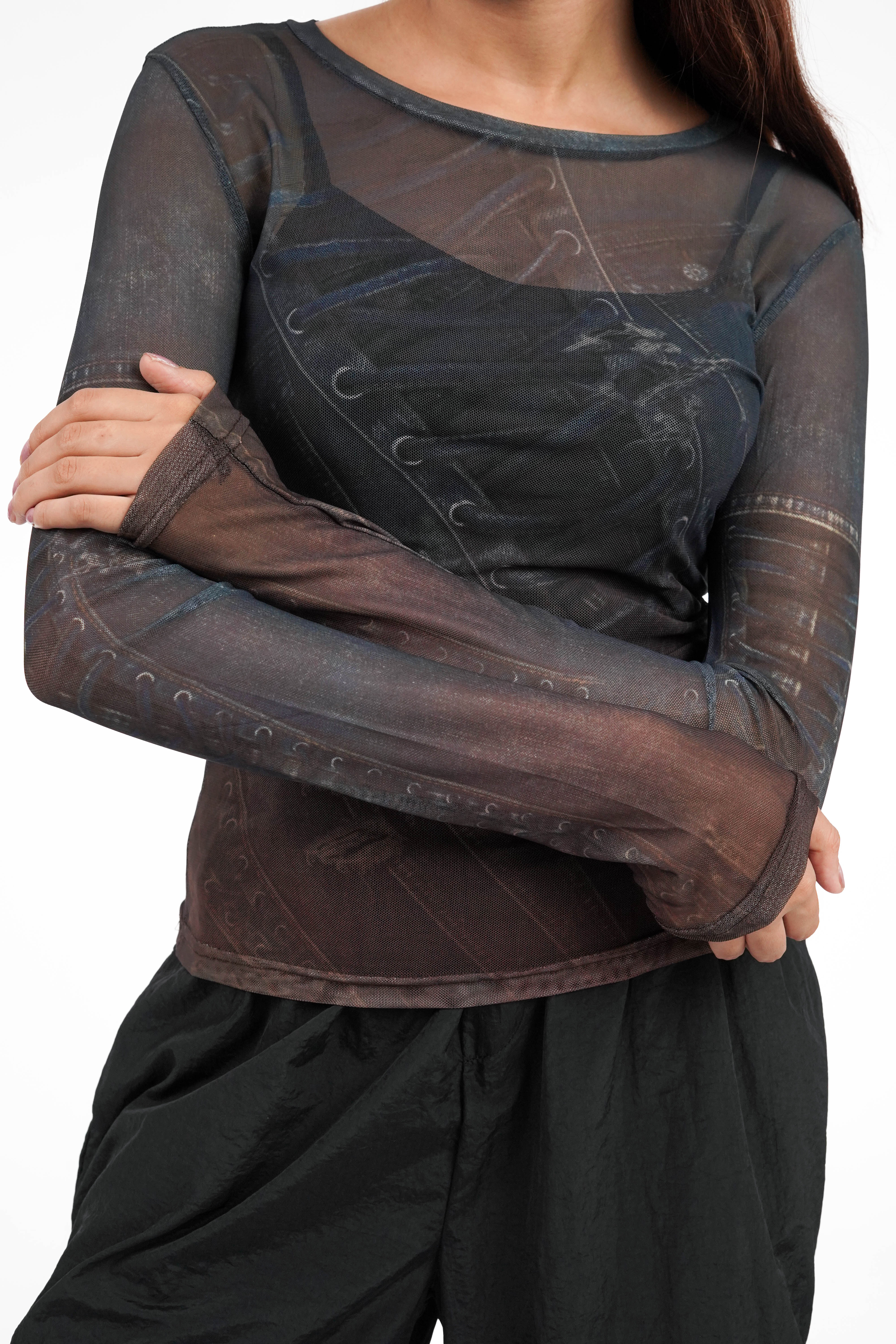 Gradient Grunge Mesh Top