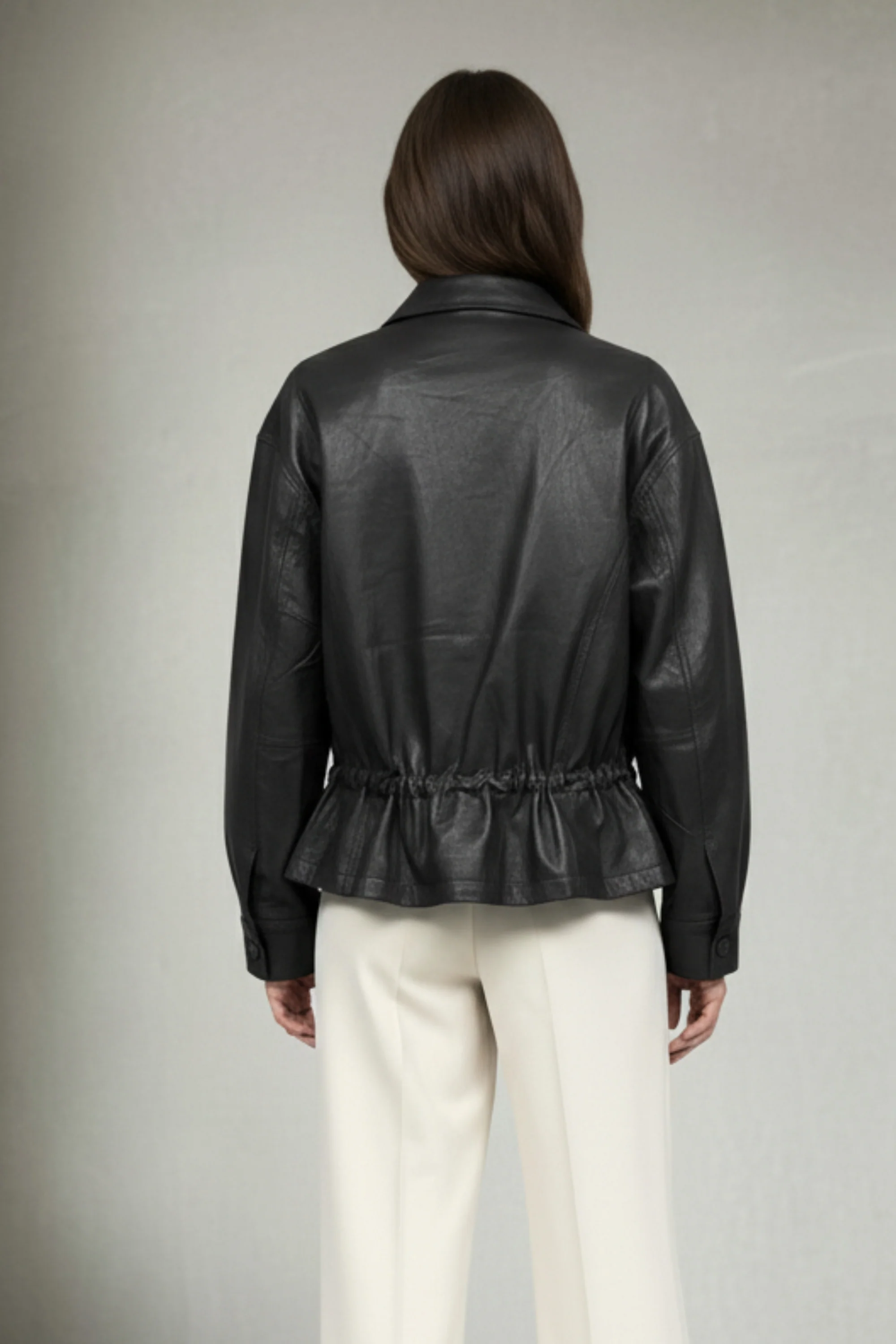 Noir Drawstring Faux Leather Jacket