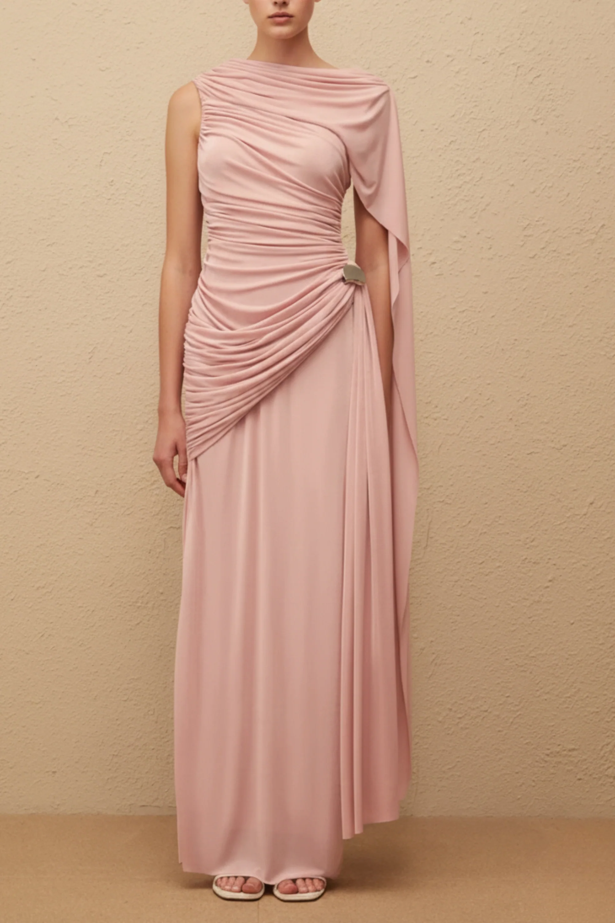 Peach Draped Bodycon Maxi Dress