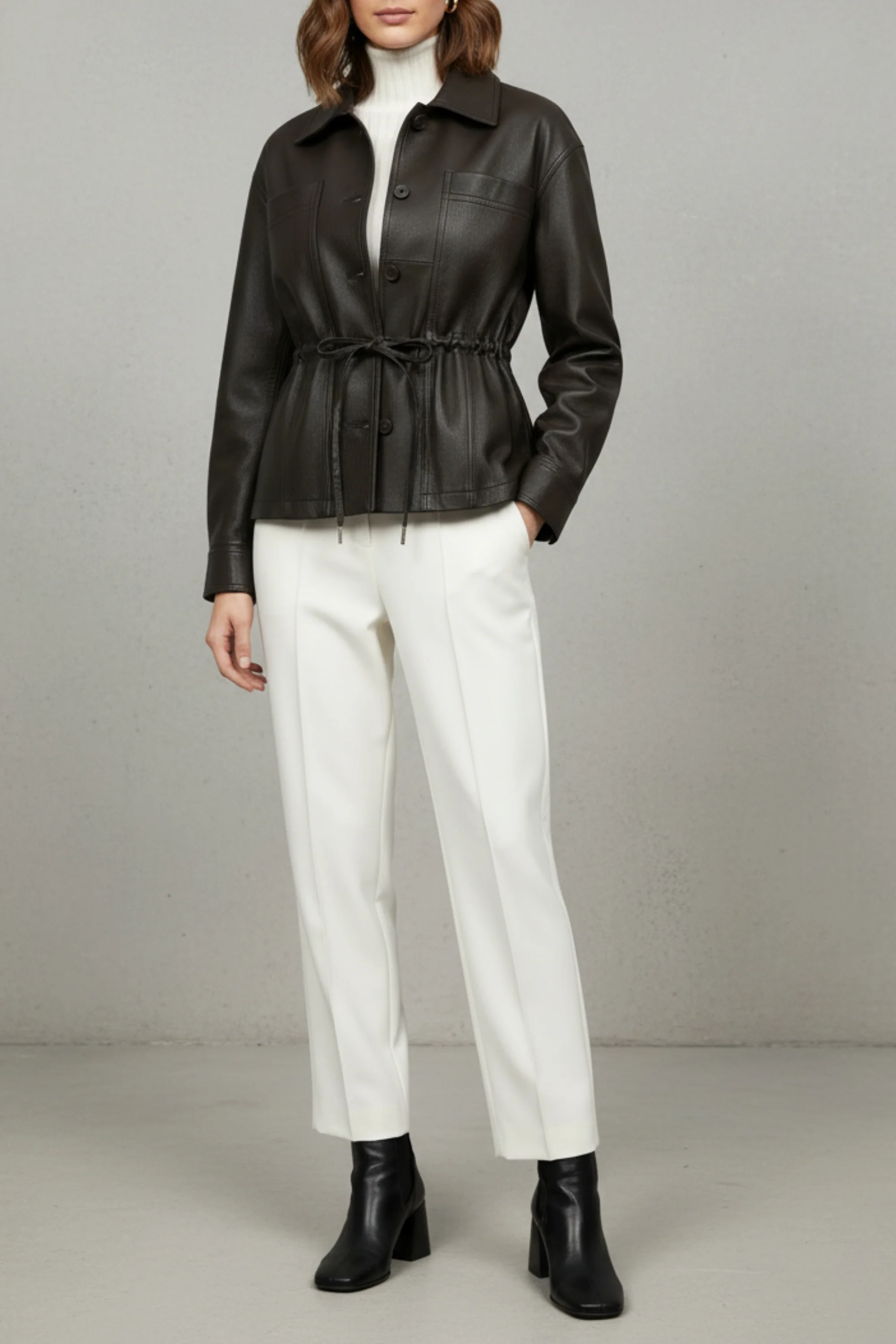 Noir Drawstring Faux Leather Jacket