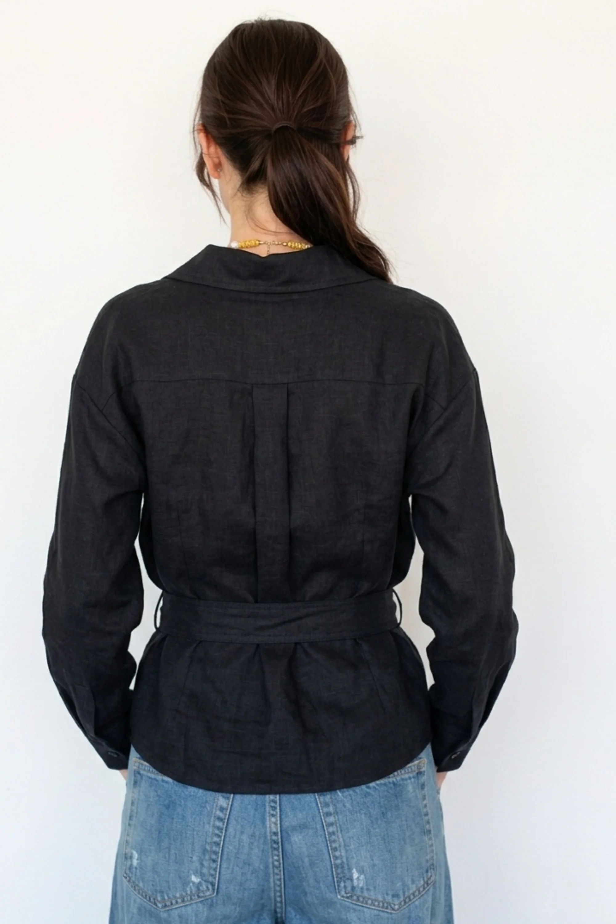 Midnight Black Tie-Waist Shirt