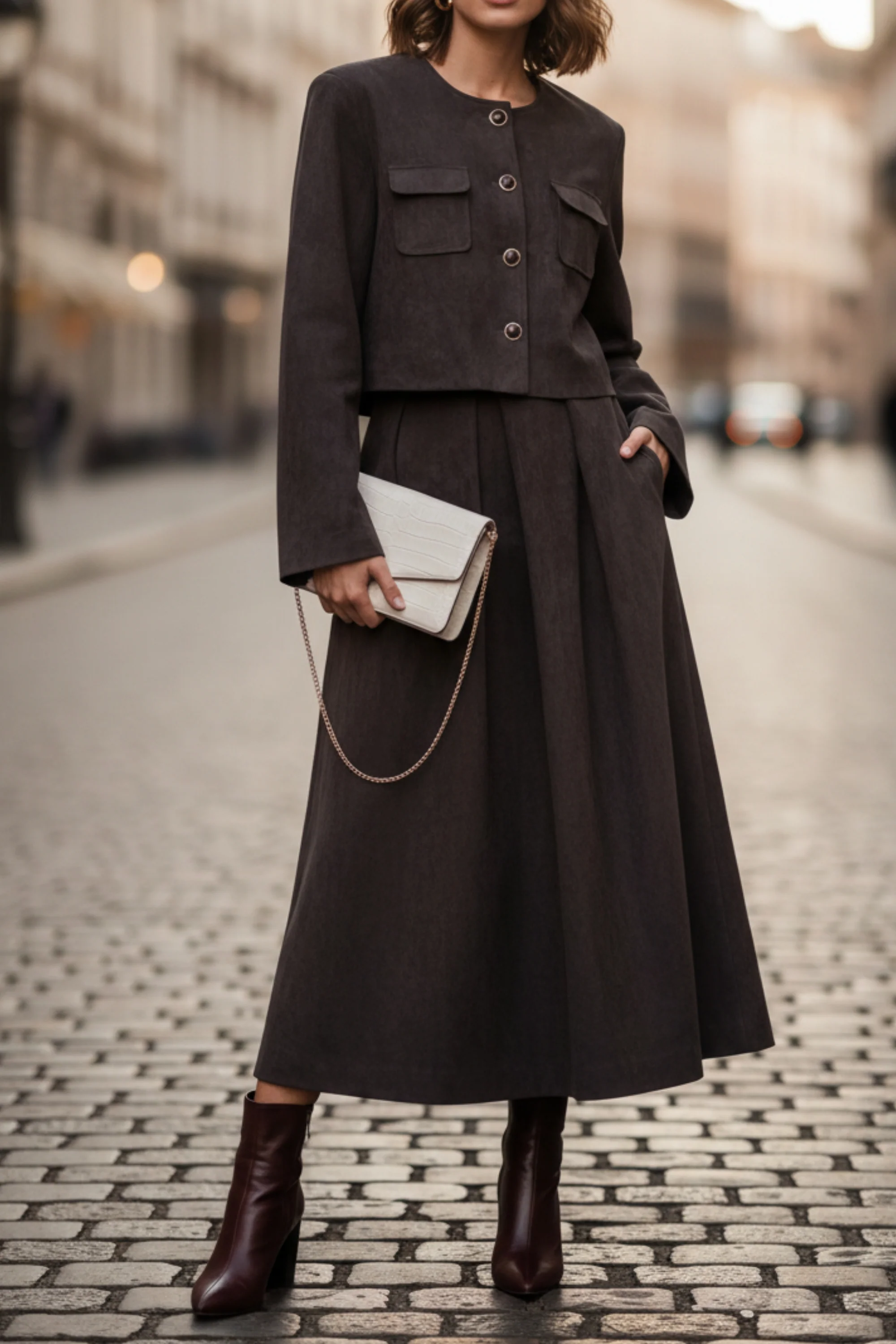 Charcoal Velvet Skirt Co-Ord