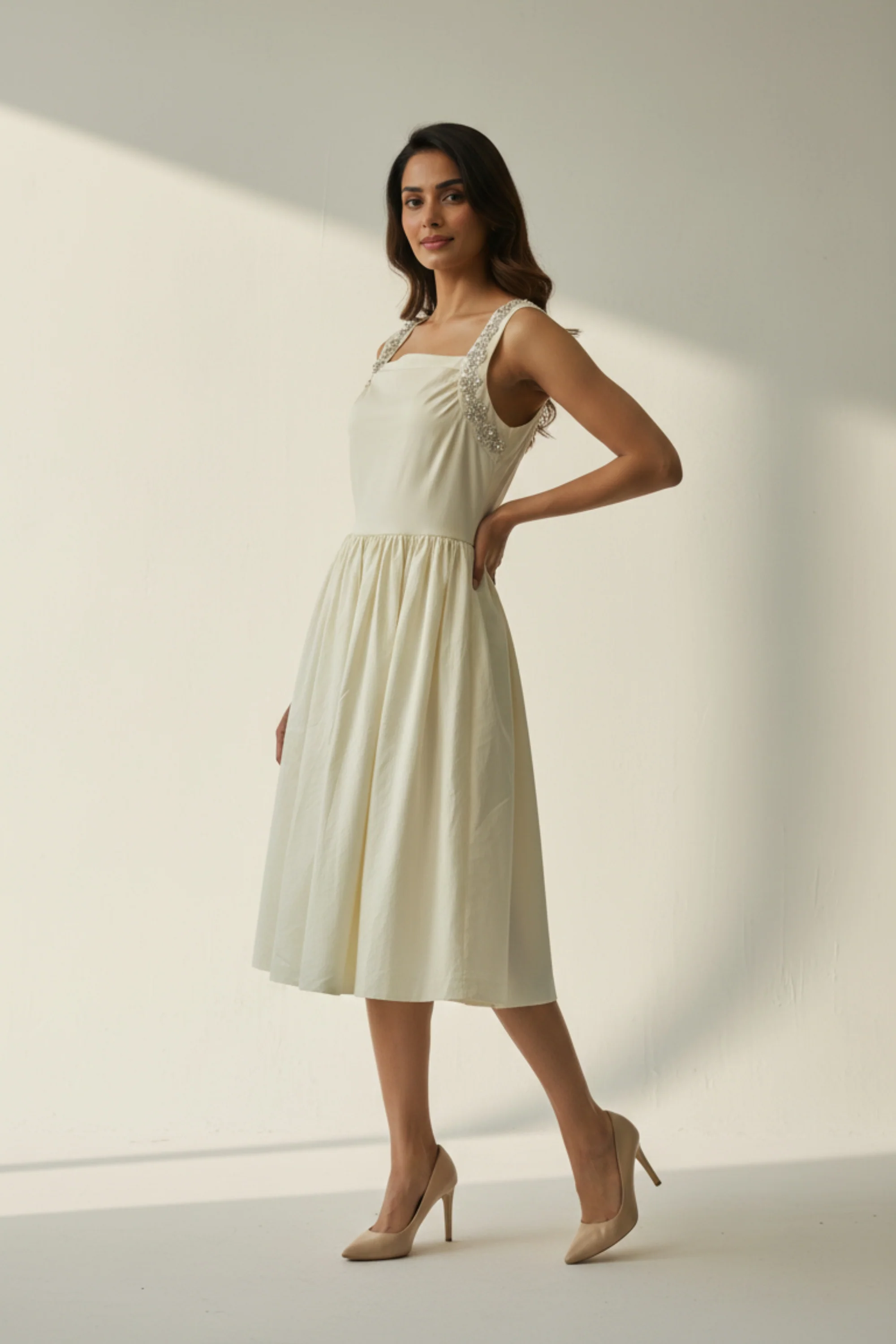 Louisa Ivory Flared Dress