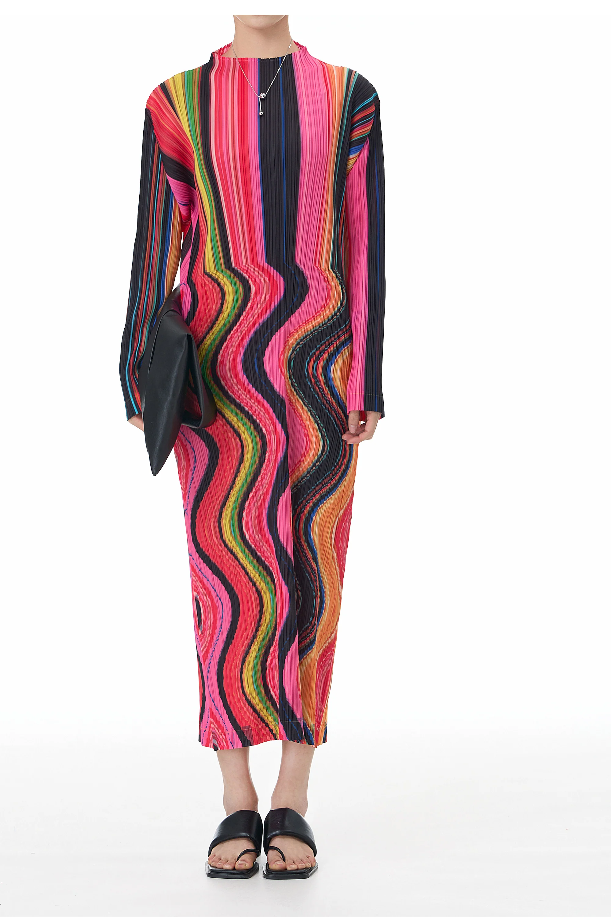 Rainbow Fluid Art Pleated Dress