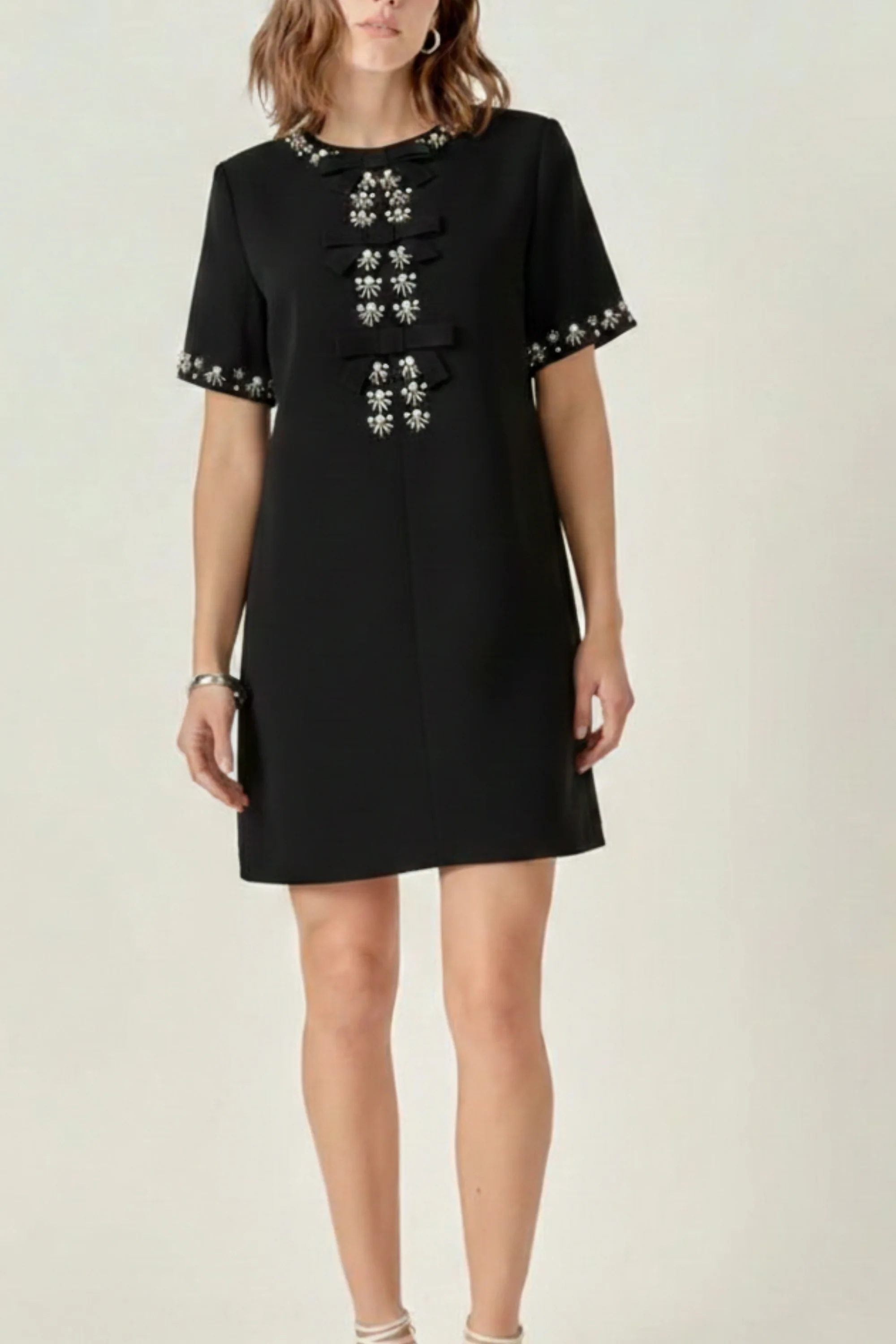 Noir Crystal Bow Shift Dress