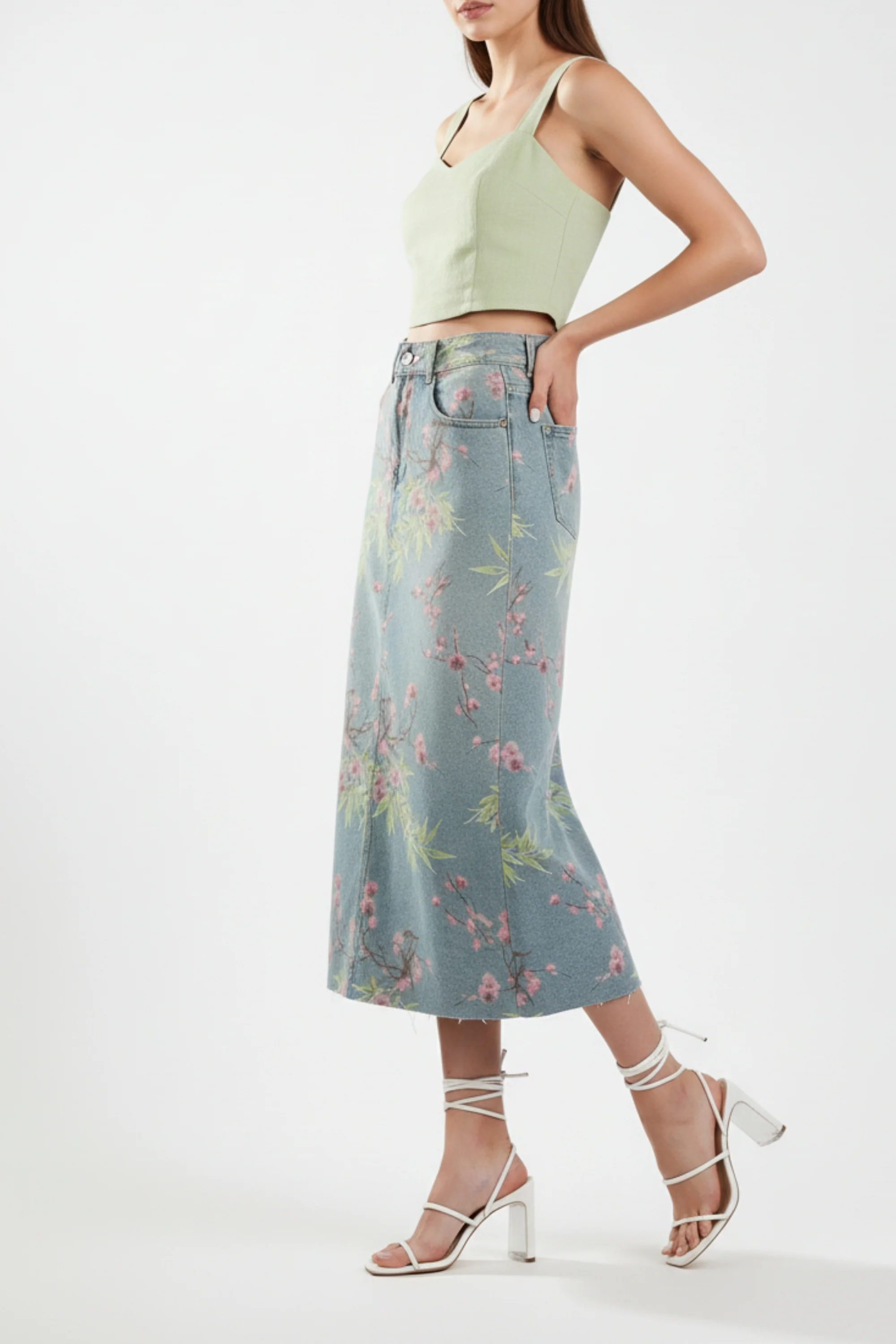Floral Denim Skirt