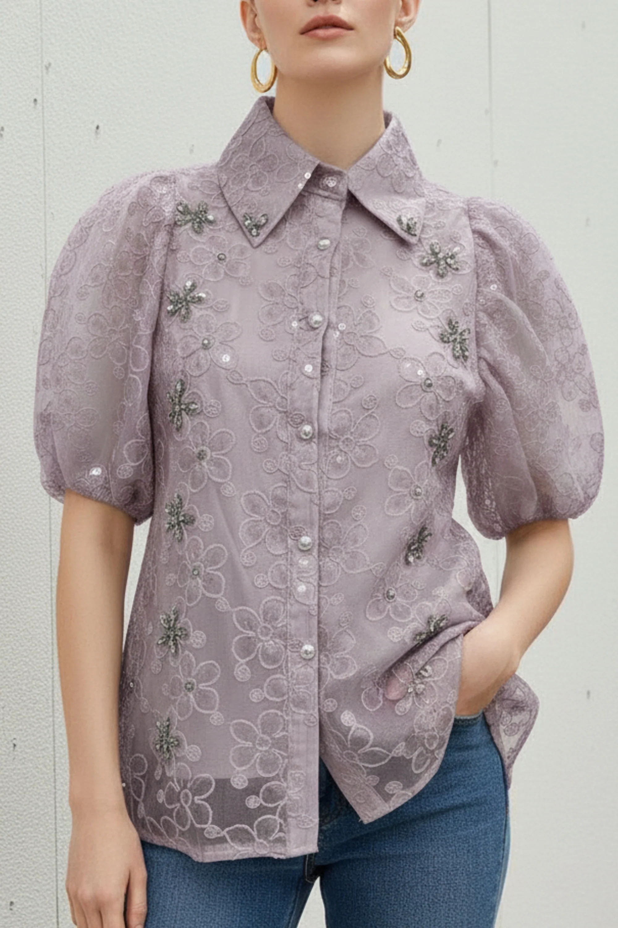 Light Mauve Embroidered Shirt