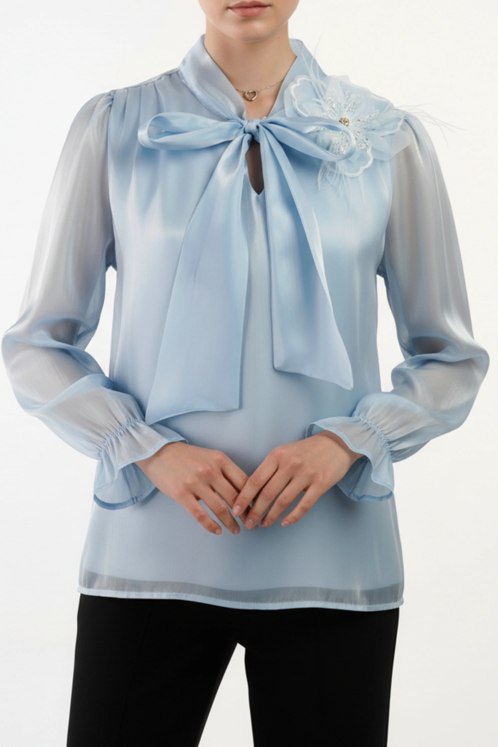 Pearl Blue Embroidered Tissue Top
