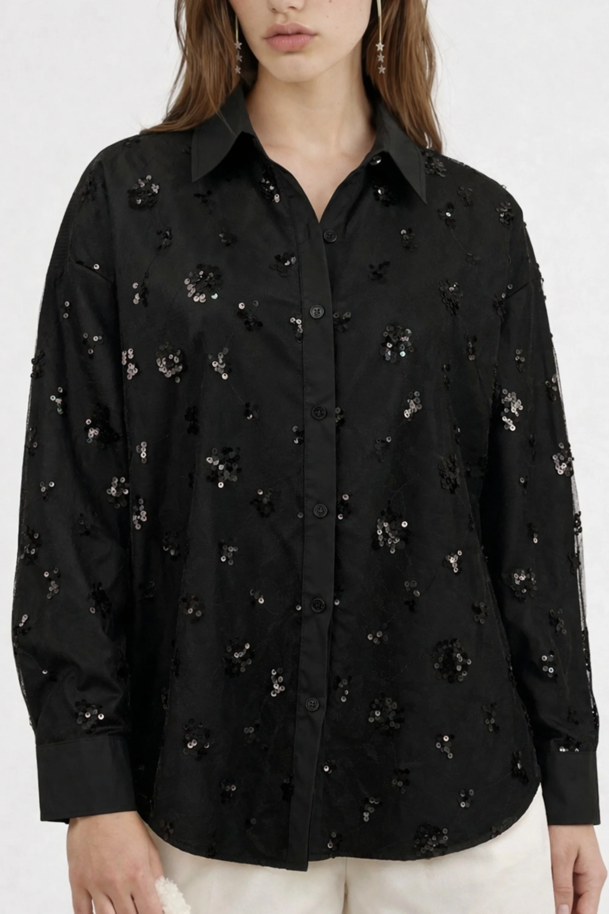 Noir Mesh Sequin Layered Shirt